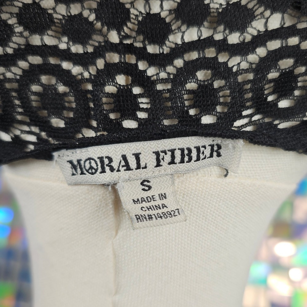 Moral Fiber Black Lace Trim Open Front Cardigan‎ Kimono Duster Women's Small - Picture 7 of 7